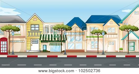 Shops and stores along the street illustration