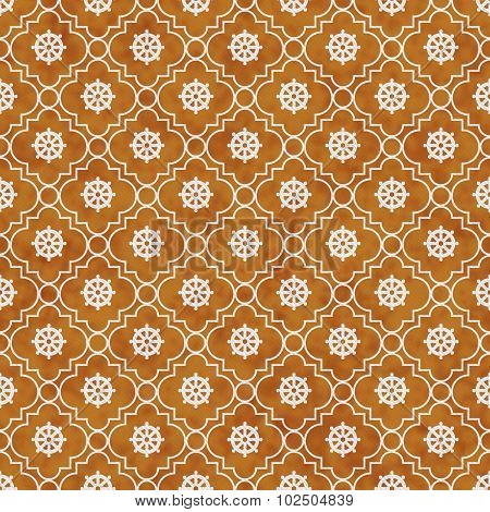 Orange And White Wheel Of Dharma Symbol Tile Pattern Repeat Background