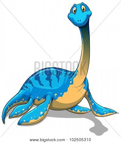 Cute long neck blue dinosaur on white illustration