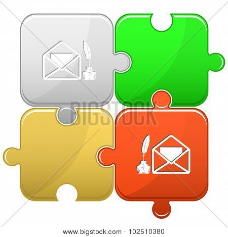 mail with feather and inkstand . Vector puzzle.