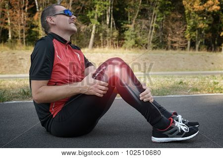 Runner knee injury and pain with leg bones visible