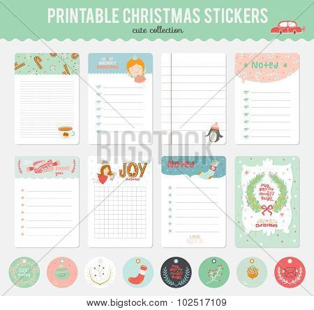 Cute Vector Christmas Cards and Stickers