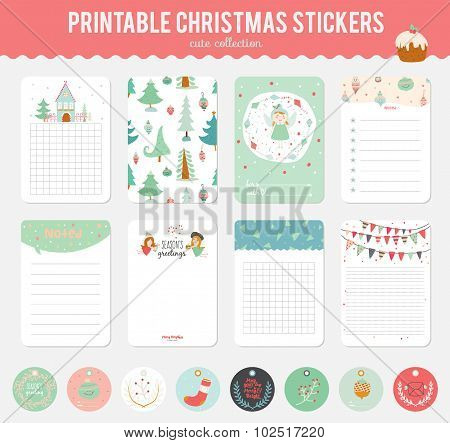 Cute Vector Christmas Cards and Stickers