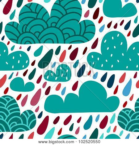 Seamless Pattern With Clouds And Falling Raindrops