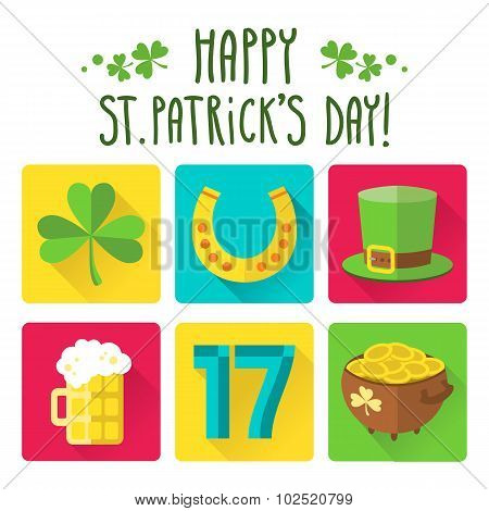 St. Patrick's Day Icon Set In Flat Design