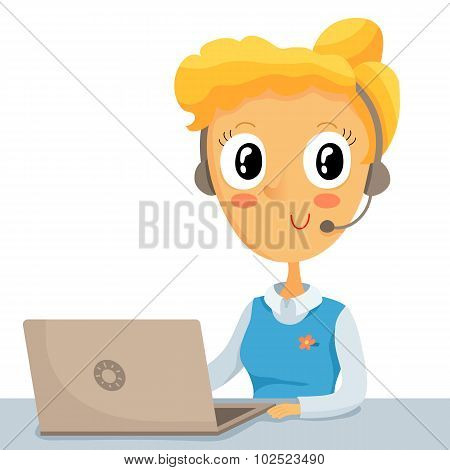 Girl, Operator In Call Center, Isolated On White
