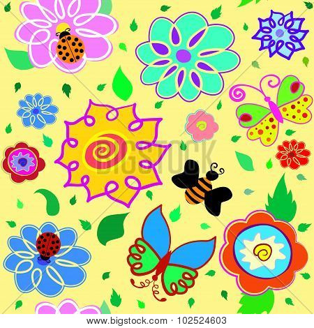 Color cartoon flower seamless pattern
