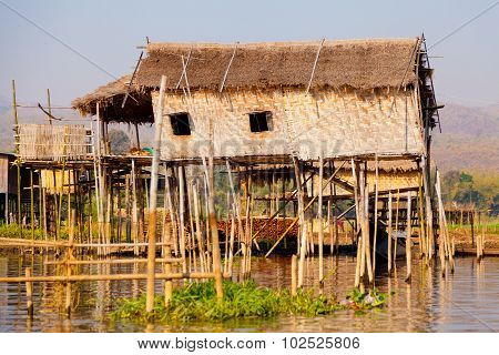 Floating Village Houses In Inle Lake, Myanmar