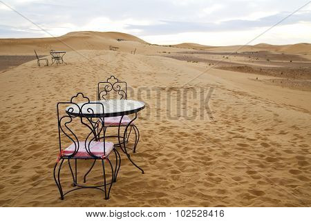 Table And Seat In Desert  Sahara Morocco    Africa Yellow Sand