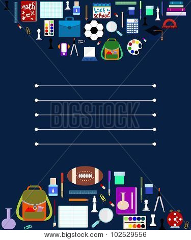 Back to school. School supplies background. Flat design.