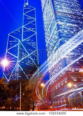 Hong Kong Neon Lights Building Business Disctrict Concept