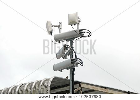 Antennas Of Mobile Cellular Systems With Wifi Hot Spot Repeater And Blue Sky