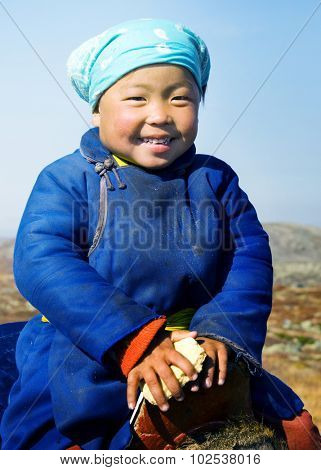 Young Tsaatan Girl Beautiful Northern Mongolia Concept