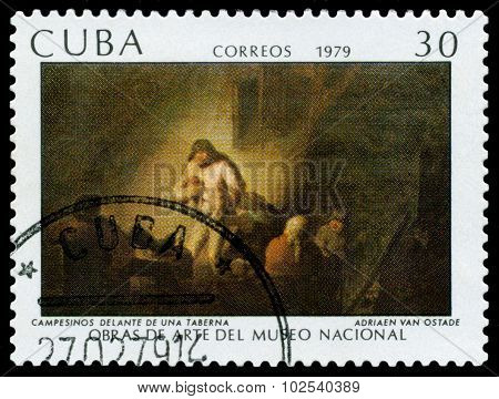 Vintage Postage Stamp. Peasants In Front Of A Tavern.