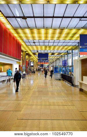 PARIS - AUGUST 08, 2015: Orly Airport interior. Paris Orly Airport is an international airport located partially in Orly and partially in Villeneuve-le-Roi, 7 NM (13 km; 8.1 mi) south of Paris, France