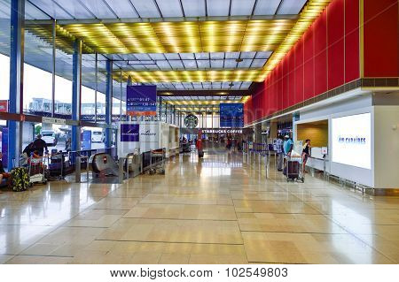 PARIS - AUGUST 08, 2015: Orly Airport interior. Paris Orly Airport is an international airport located partially in Orly and partially in Villeneuve-le-Roi, 7 NM (13 km; 8.1 mi) south of Paris, France