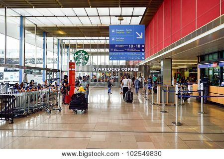 PARIS - AUGUST 08, 2015: Orly Airport interior. Paris Orly Airport is an international airport located partially in Orly and partially in Villeneuve-le-Roi, 7 NM (13 km; 8.1 mi) south of Paris, France