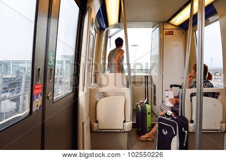 PARIS - AUGUST 08, 2015: train to metro from Orly airport. Paris Orly Airport is an international airport located partially in Orly and partially in Villeneuve-le-Roi, 7 NM  south of Paris, France