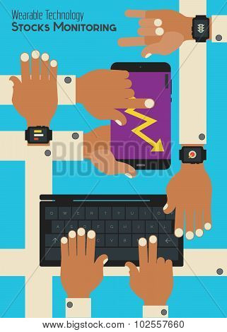 Wearable technology concept. Monitoring stocks