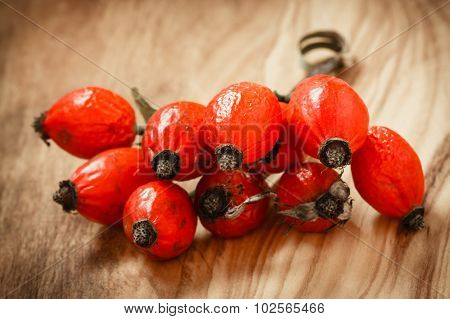 Hawthorn On Wooden Table Background