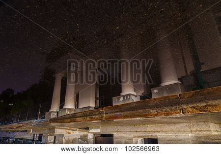 Reflection Of Architectural Elements Ancient Building In  Water