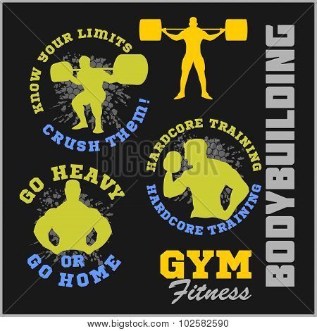 Set of modern Bodybuilding and fitness room logos, emblems, design elements.