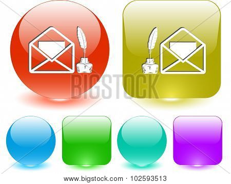 mail with feather and inkstandn . Vector interface element.