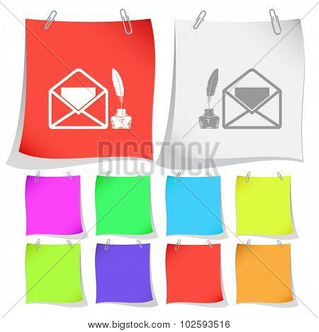 mail with feather and inkstandn . Vector note papers.