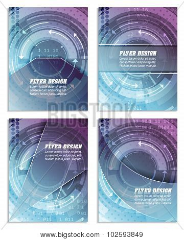 Set of abstract business flyer template with technological pattern