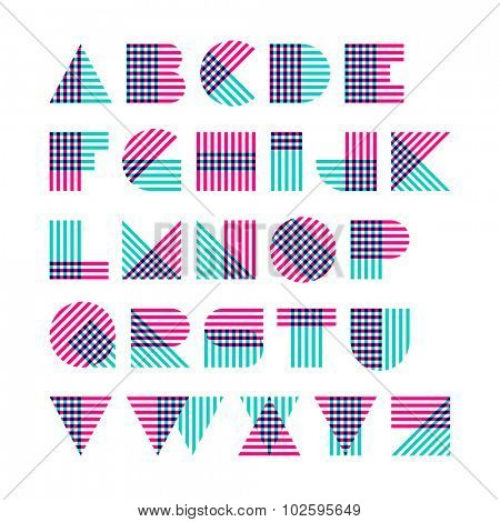 Geometric shapes alphabet made of crossed lines. Vector.