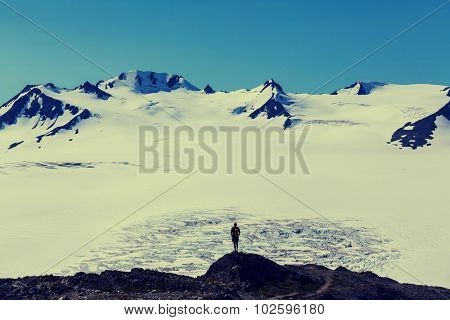 Hiker in Exit Glacier, Kenai Fjords National Park, Seward, Alaska
