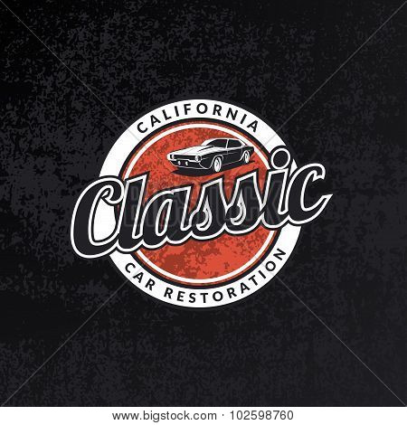 Classic Car Emblem On Black Grunge Background.
