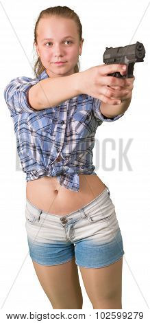 Teen girl aiming from the gun