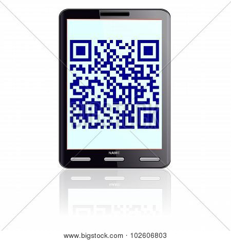 Tablet computer  with QR code.
