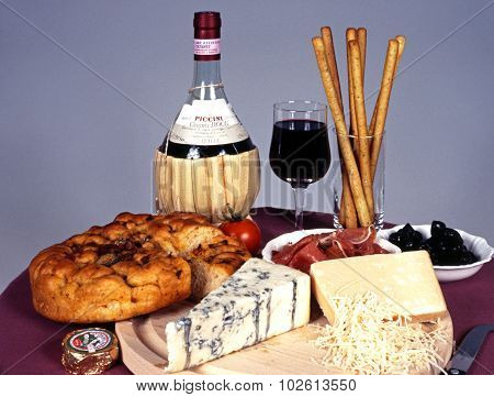 Italian wine and food selection.