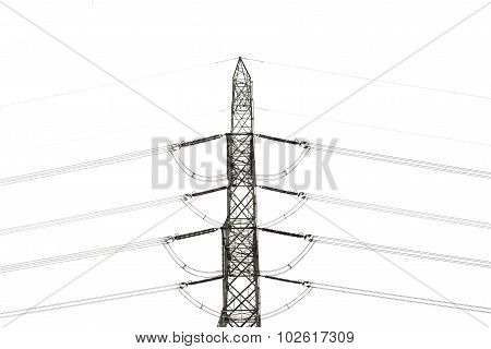 High Voltage Transmission Lines Isolated On White Background