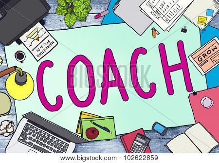 Coach Coaching Guide Instructor Leader Manager Tutor Concept