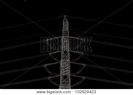 High Voltage Transmission Lines Isolated On Black Background