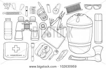 Survival items set. Contour