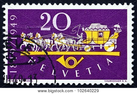 Postage Stamp Switzerland 1949 Horse Drawn Mail Coach