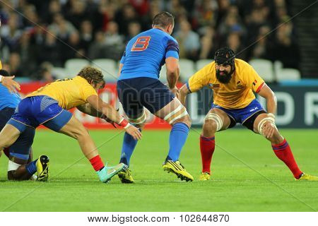LONDON, ENGLAND - SEPTEMBER 23 2015 The 2015 Rugby World Cup Pool D match between France and Romania at The Stadium, Queen Elizabeth Park.