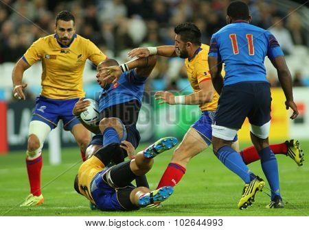 LONDON, ENGLAND - SEPTEMBER 23 2015 The 2015 Rugby World Cup Pool D match between France and Romania at The Stadium, Queen Elizabeth Olympic Park.