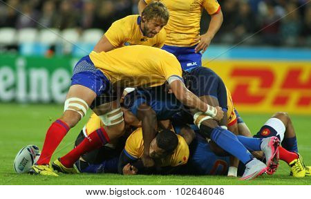 LONDON, ENGLAND - SEPTEMBER 23 2015 The 2015 Rugby World Cup Pool D match between France and Romania at The Stadium, Queen Elizabeth Olympic Park.