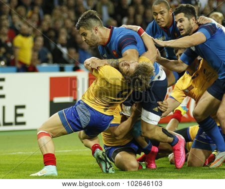 LONDON, ENGLAND - SEPTEMBER 23 2015 The 2015 Rugby World Cup Pool D match between France and Romania at The Stadium, Queen Elizabeth Olympic Park.