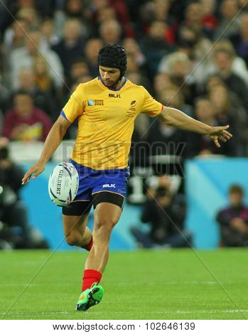 LONDON, ENGLAND - SEPTEMBER 23 2015 The 2015 Rugby World Cup Pool D match between France and Romania at The Stadium, Queen Elizabeth Olympic Park.