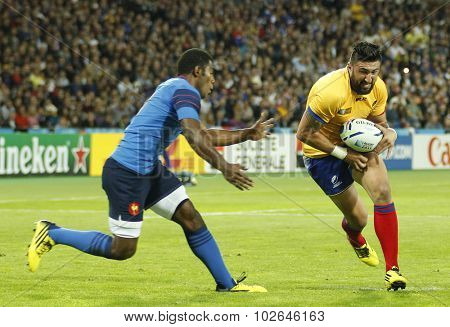 LONDON, ENGLAND - SEPTEMBER 23 2015 The 2015 Rugby World Cup Pool D match between France and Romania at The Stadium, Queen Elizabeth Olympic Park.