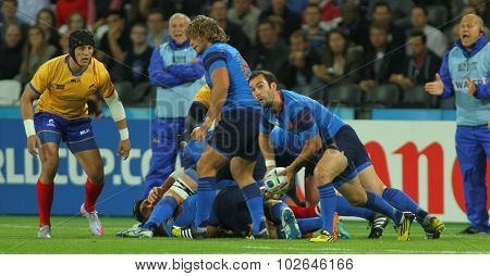 LONDON, ENGLAND - SEPTEMBER 23 2015 The 2015 Rugby World Cup Pool D match between France and Romania at The Stadium, Queen Elizabeth Olympic Park.