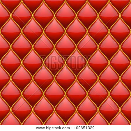 Red with Gold Quilted Leather Seamless Background. Vector