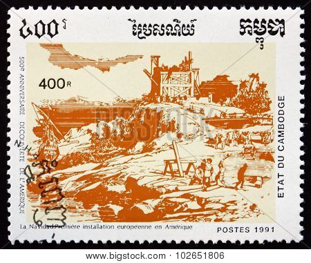 Postage Stamp Cambodia 1991 First European Settlement