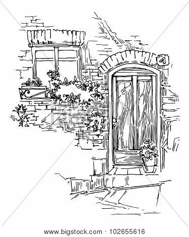 Hand made sketch of old street.